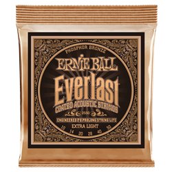 P02550 Everlast Coated Acoustic Guitar Strings (extra light, phosphor bronze) . Ernie Ball